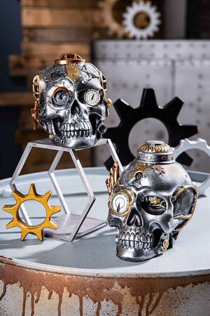 Zwei Totenköpfe, Steampunk Totenschädel in der Farbe Silber