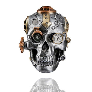 Totenkopf aus kunstharz in Silber im Steampunk Style