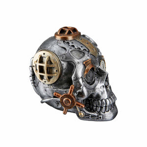 Totenschädel in der Farbe Silber, Skulptur Steampunk Deko Figur.