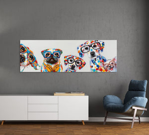 lass dich von der fröhlich farbenfrohen Hundebande verzaubern und bringe mit dem Acrylbild "Bunte Hundebande" von ImageLand Leben in deine Räume! 