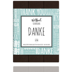 Tafel Schokolade Zartbitter mit der Aufschrift DANKE von der Firma Wildbach