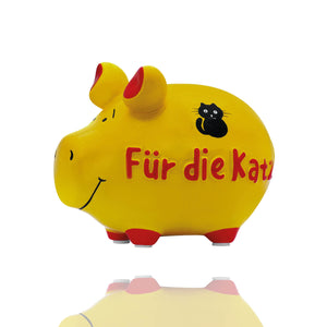 Diese gelbe Spardose ist ideal für Katzenliebhaber. Mit dem Sparschwein kann man für die Katze oder das Katzenfutter, den Kratzbaum oder alles Weitere für die Samtpfote sparen.