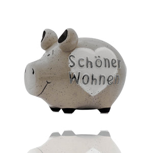 Dieses schicke Sparschwein mit der Aufschrift Schöner Wohnen und dem Herz ist ein echter Topseller. Ob zum Sparen für ein Tiny House, zum Sparen für die Wohnungseinrichtung oder als Dekoelement. Das Sparschwein macht das Sparen leichter.