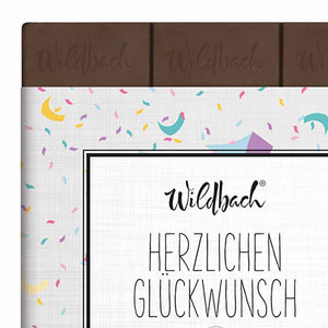Wildbach Schokolade mit Spruch "Herzlichen Glückwunsch" Leckere handgeschöpfte Vollmilchschokolade aus Bayern