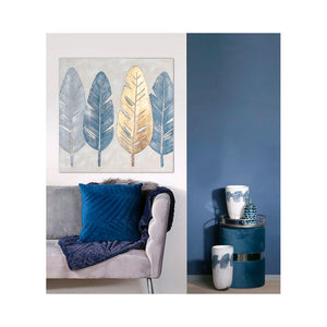 Gemälde „Ambience“ Federn blau-gold-creme, Gilde