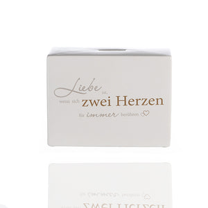 Liebe ist wenn sich zwei Herzen für immer berühren Spruch Spardose als Geschenkidee zur Hochzeit oder für verliebte Paare