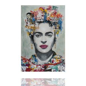 Die Frau aus Mexiko wurde im Popart Style wunderschön auf diesem Acrylgemälder verewigt. Der pinkfarbene Lippenstift glitzert sehr schön