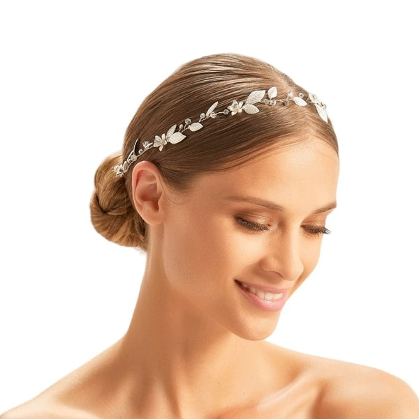 Haarschmuck Haardraht mit Blumen und Blätter für die Braut, Bianco Evento