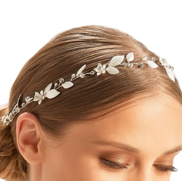 Haarschmuck Haardraht mit Blumen und Blätter für die Braut, Bianco Evento