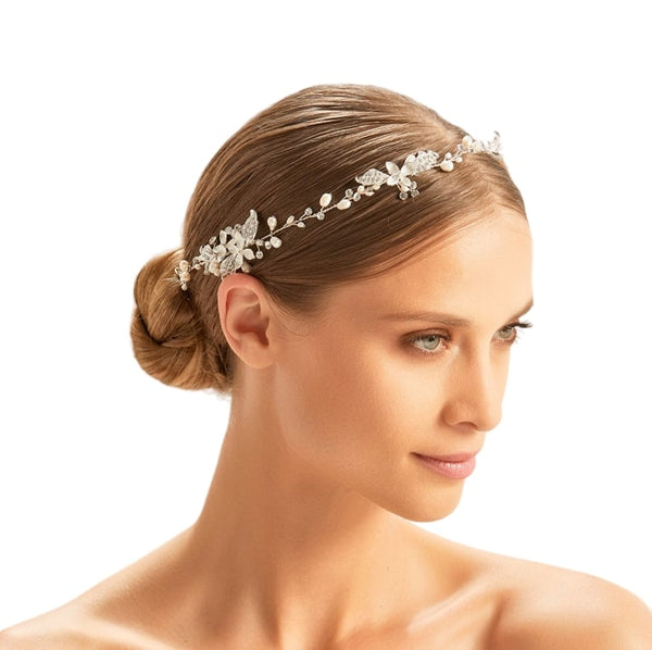 Funkelnder Haarschmuck mit Perlen Blätter und Blüten für die Braut, Bianco Evento