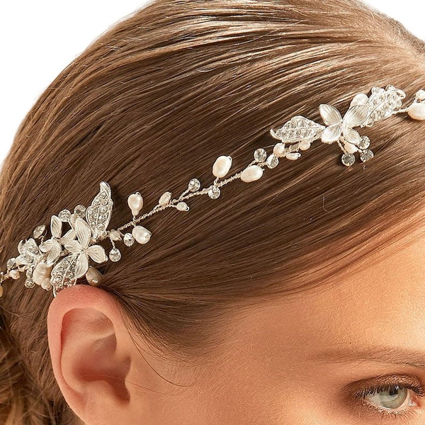 Funkelnder Haarschmuck mit Perlen Blätter und Blüten für die Braut, Bianco Evento