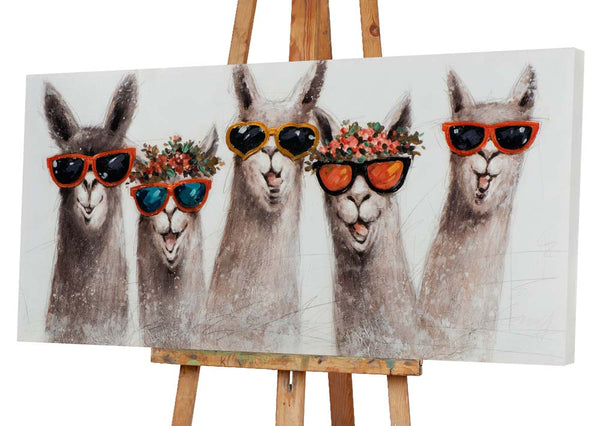 Trendige Lamas mit Sonnenbrillen, Acrylgemälde 70 x 140 cm,  Imageland