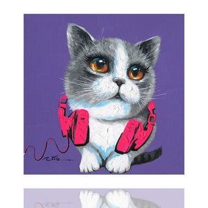 Cool Cat, DJ Katze mit Kopfhörer, Acrylgemälde 60 x  60 cm,  Imageland