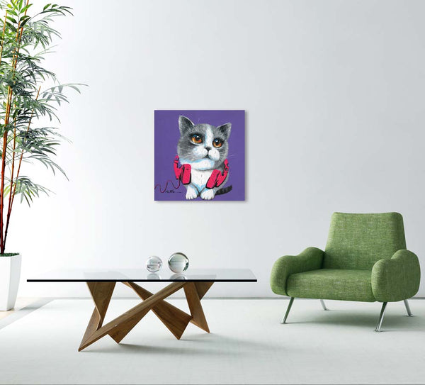 Cool Cat, DJ Katze mit Kopfhörer, Acrylgemälde 60 x  60 cm,  Imageland