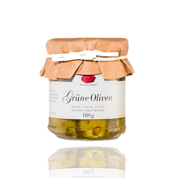 Antipasti grüne Oliven, Gourmet Berner