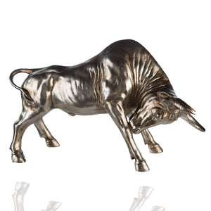 Dekofigur silberfarbener muskulöser Stier, Gilde