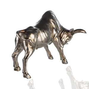 Dekofigur silberfarbener muskulöser Stier, Gilde