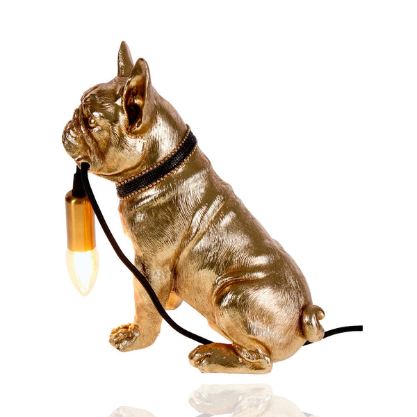 Goldene französische Bulldogge Francis, Tischleuchte Werner Voss