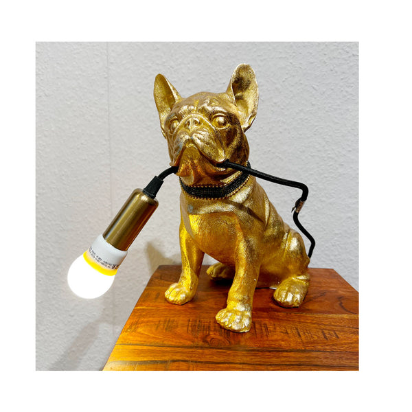 Goldene französische Bulldogge Francis, Tischleuchte Werner Voss