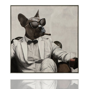 Lässiger Hunde-Mafioso mit Zigarre, Acrylgemälde schwarz/weiß 82,5 x  82,5 cm,  Imageland