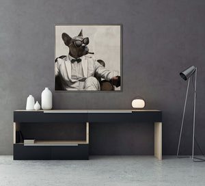 Lässiger Hunde-Mafioso mit Zigarre, Acrylgemälde schwarz/weiß 82,5 x  82,5 cm,  Imageland