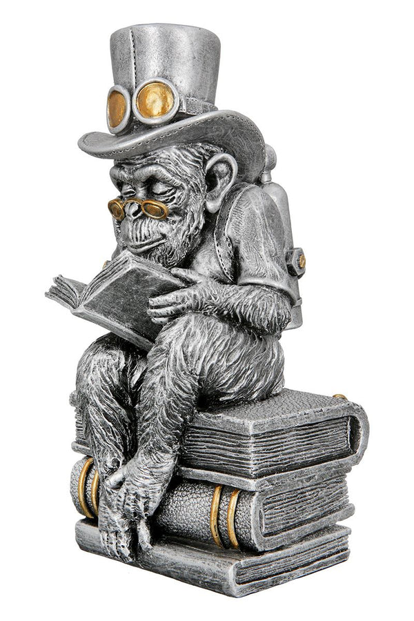 Dekofigur Steampunk reading Ape, lesender Affe mit Brille, Gilde